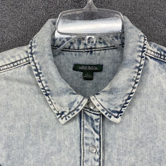 Wild Fable Denim Shirt Womens Large Light Wash Snap Front Shacket 100% Cotton - Picture 6 of 16